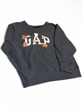 GAP Charcoal Floral Logo Crewneck Sweatshirt